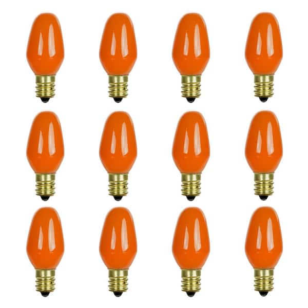Sunlite 7-Watt C7 Colored Night Light Candelabra Base Incandescent Orange Light Bulb (12-Pack)