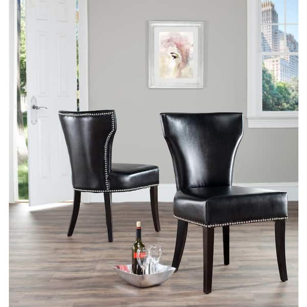 SAFAVIEH Jappic Black Leather Side Chair (Set of 2)