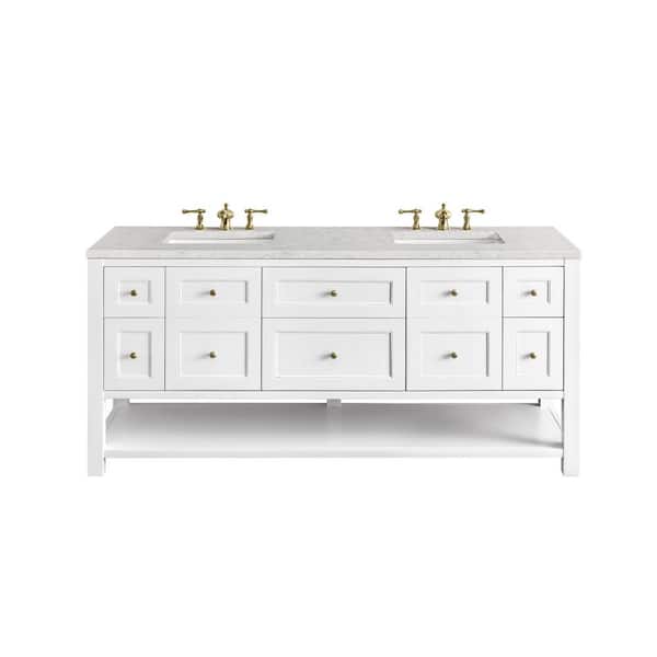 James Martin Vanities Breckenridge 72.0 in. W x 23.5 in. D x 34.2 in . H Bathroom Vanity in Bright White with Eternal Jasmine Pearl Quartz Top