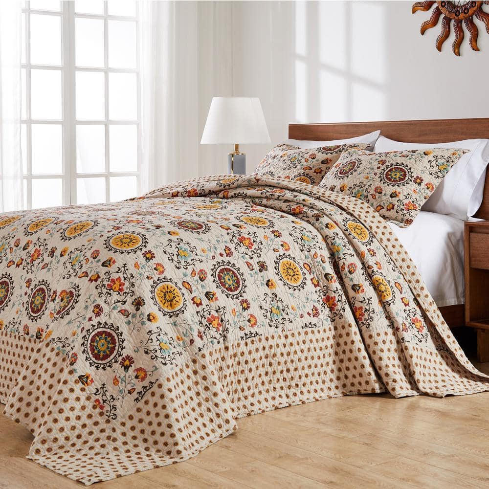 Andorra Full Reversible Cotton Bedspread Set in Brown