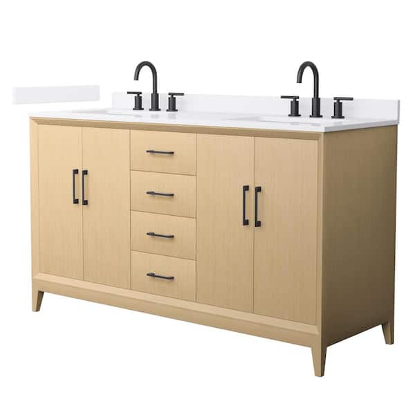 Janna 60 in. Double Freestanding White Oak Bath Vanity with White Quartz Top (Assembled)