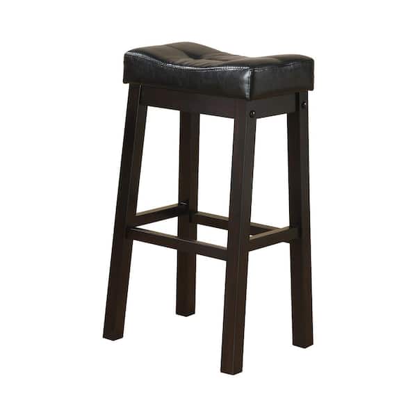 Set of 2 Kent Comfort Saddle 29"H Bar Stools Chairs Black PU Leather Wooden Legs 