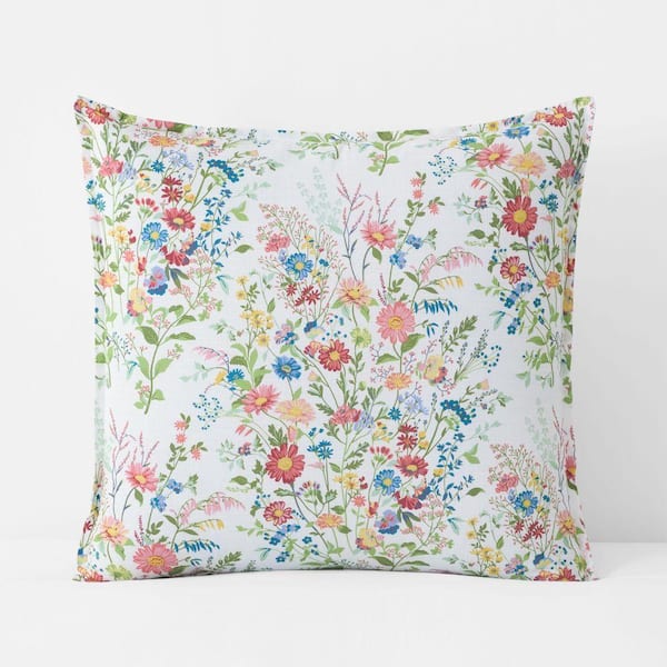 Company Cotton Springtime Bouquets White Euro Sham
