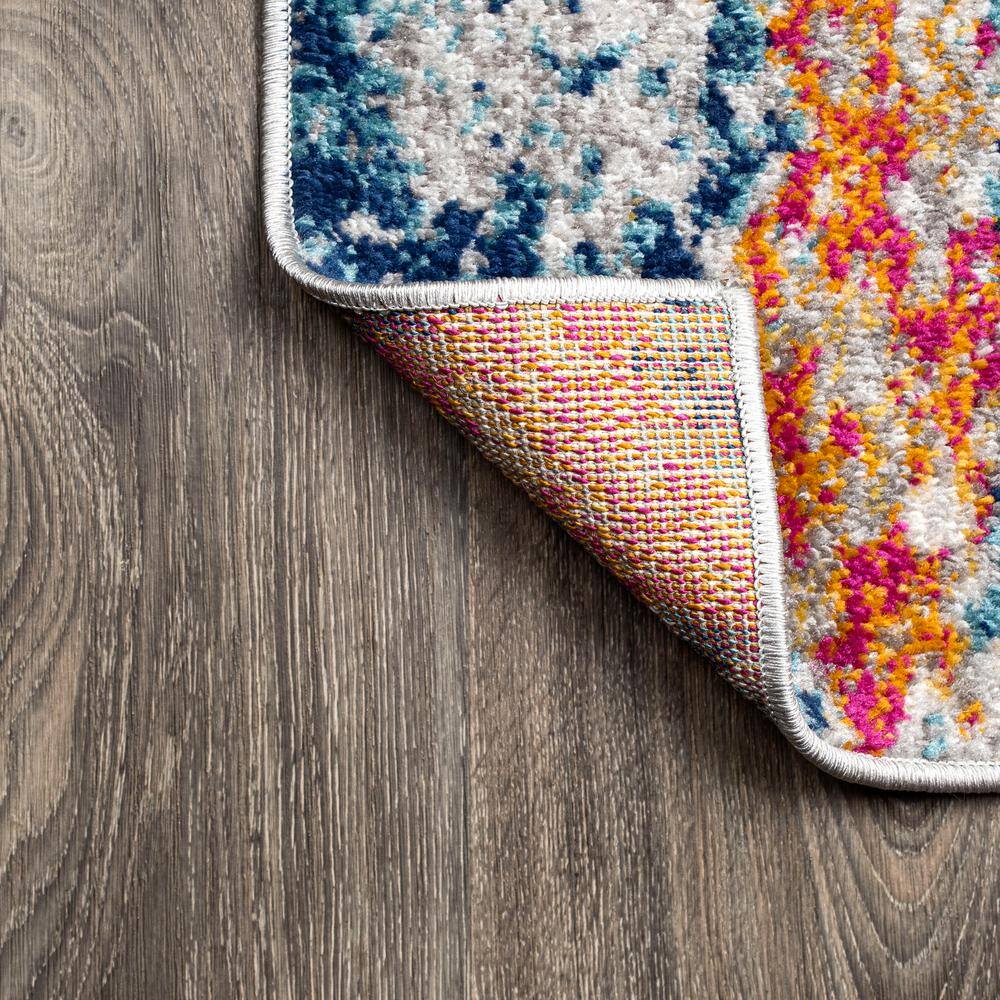Sunset Modern Abstract Blue and Multicolor Synthetic 8' x 10' Area Rug