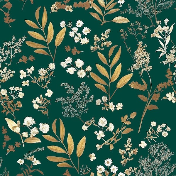 tobacco leaf fabric by the yard Green and Gold Botanical Contact Paper Peel and Stick Wallpaper Roll  Z0DFXRDBPF
