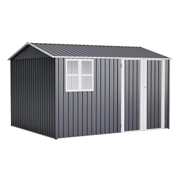 10 ft. W x 8 ft. Outdoor Steel Storage Shed with Window, Lockable Doors, Weather-Resistant Metal Tool Shed