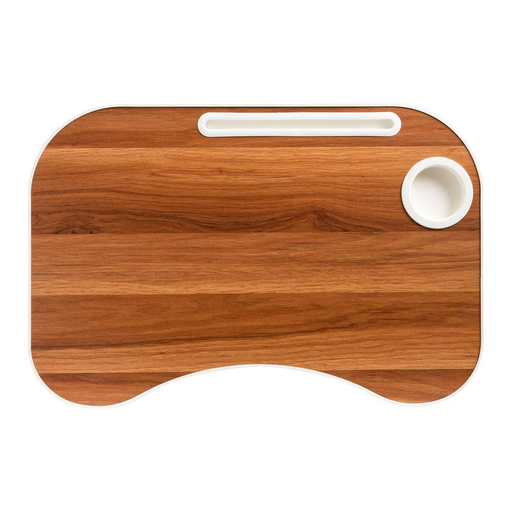 White and Faux Walnut Collapsible Folding Lap Desk with Cup Holder