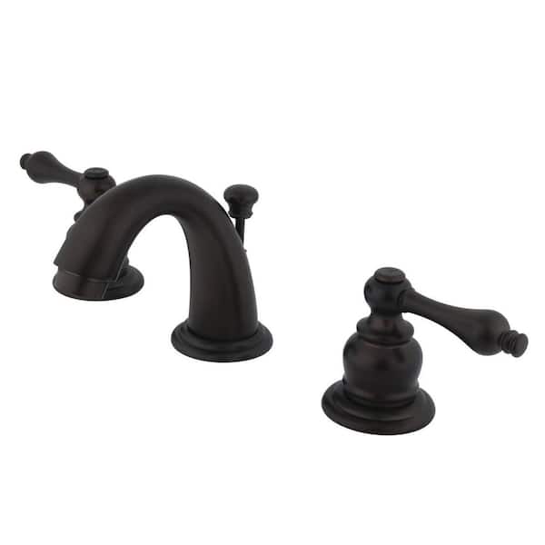 Kingston Brass English Country 2-Handle 8 in. Widespread Bathroom Faucets with Plastic Pop-Up in Oil Rubbed Bronze