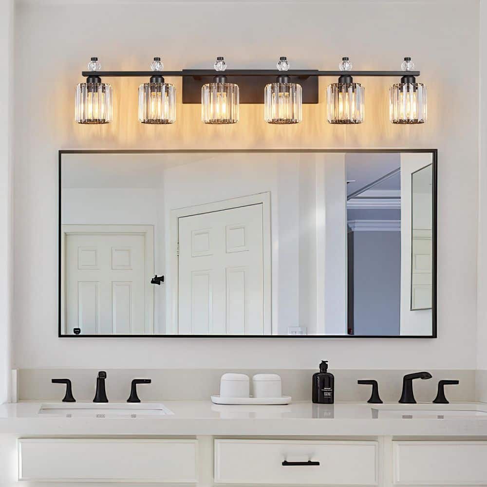 Home Lighting 44.09in. 6-Light SandBlack Round Modern Crystal Vanity Light Fixtures Over Mirror For Bathroom (JW-291) price history on PriceWatchPro