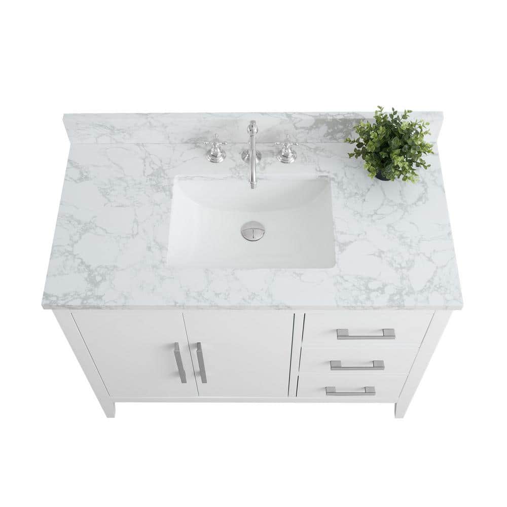 42'' White MDF Freestanding Single Bathroom Vanity with Engineered Marble Top