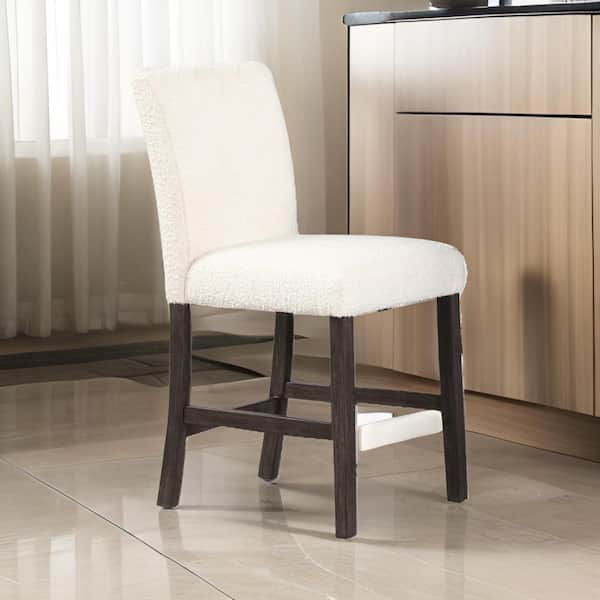 Benjara White and Brown Fabric Side Chair with Sleek Armless Design (Set of 2)