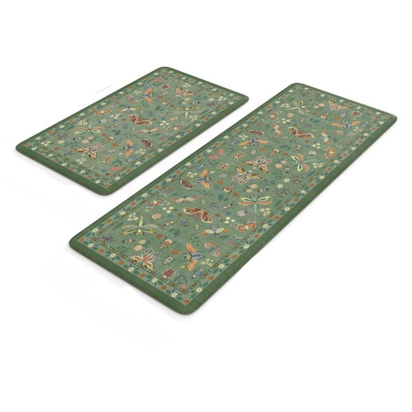 Green 17.3 in. x 29 in. and 17.3 in. x 47 in. PVC Non-Slip Indoor Kitchen Anti-Fatigue Mats, 2-Piece