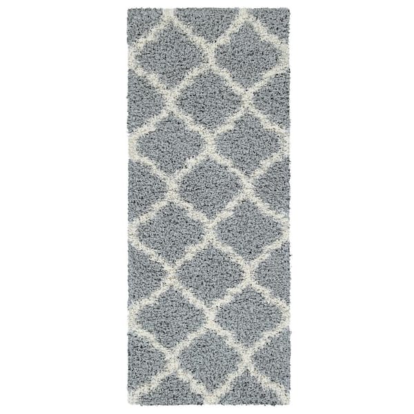 Ottomanson Shag Collection Ultimate Contemporary Moroccan Trellis Design Gray 2 ft. x 5 ft. Runner Rug