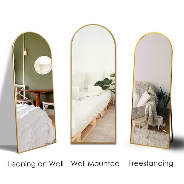 21 in. W x 64 in. H Arched Gold Aluminum Alloy Framed Full Length Mirror Standing Floor Mirror