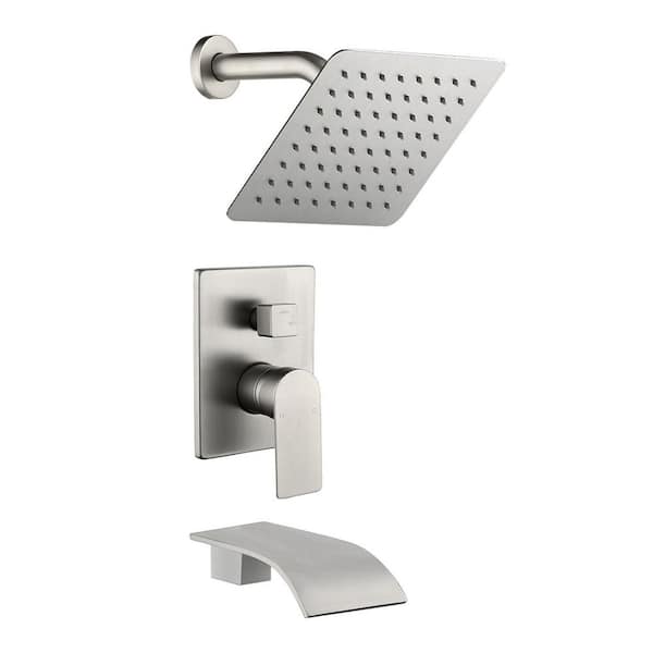 Boyel Living Single-Handle 1-Spray Tub and Shower Faucet with 8 in. Square Fixed Shower Head in Brushed Nickel (Valve Included)