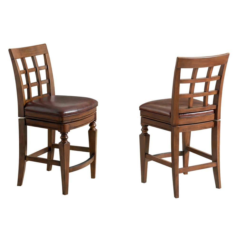 Elegant Mahogany Rubberwood Counter Height Swivel Stool, Set of 2
