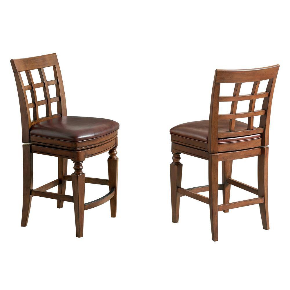 Elegant Mahogany Rubberwood Counter Height Swivel Stool, Set of 2