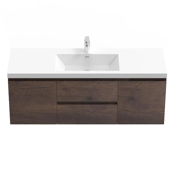 BATHLYN Newport 58.7 in. W x 19.5 in. D x 20.5 in. H Single Sink Bath Vanity in Rose Wood with White Resin Top