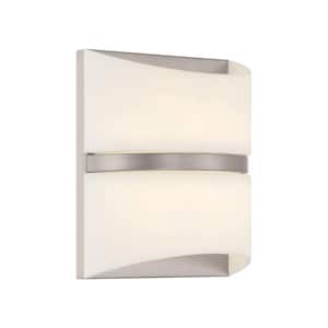 Velaux 1-Light Brushed Nickel LED Wall Sconce with White Faux Alabaster Shade