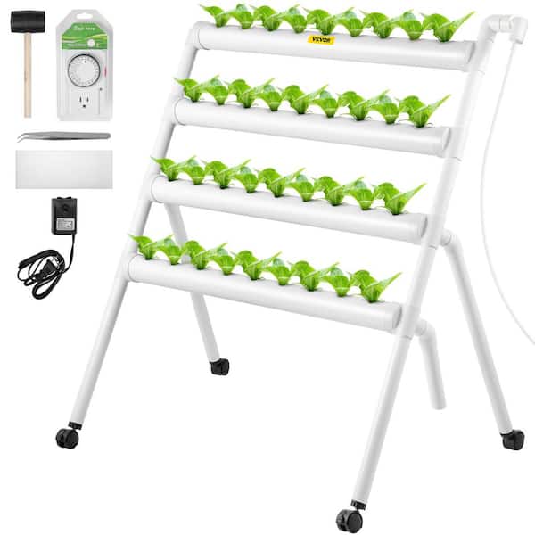 VEVOR Hydroponics Growing System 36-Sites 4-Food-Grade PVC-U Pipes 4 Layers Indoor Planting Kit with Water Pump, Timer