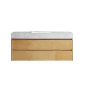 48 in. W x 21 in. D x 21 in. H Single Sink Wall-Mounted Bath Vanity in Maple with White Engineered Stone Top