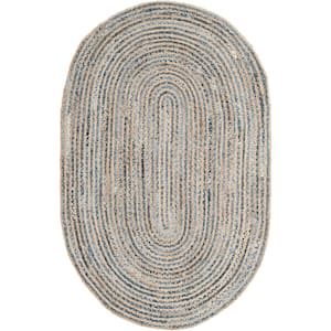 SAFAVIEH Cape Cod Natural/Blue 3 ft. x 5 ft. Oval Solid Area Rug ...