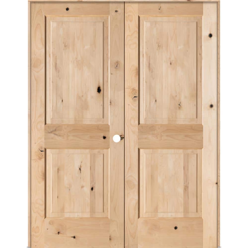 56 in. x 80 in. Rustic Knotty Alder 2-Panel Square Top Left Handed Solid Core Wood Double Prehung Interior French Door price history on PriceWatchPro