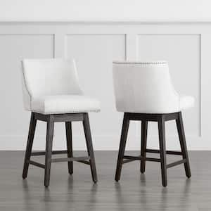 Martin 26 in. Cream Solid Wood Frame Swivel Counter Height Bar Stool with Back and Fabric Seat (Set of 2)