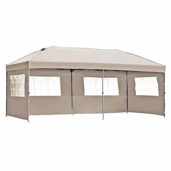 Unbranded 10 ft. x 20 ft. Pop Up Canopy, Outdoor Canopy Tent Heavy Duty with Sidewalls, Wheeled Bag, Weddings Backyard, Khaki