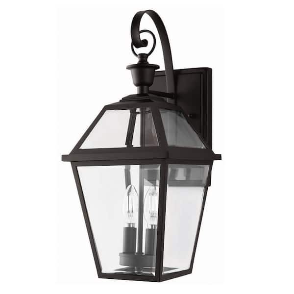 Glenneyre 20.25 in. 2-Light Espresso Bronze Hardwired Outdoor Wall Light Lantern Sconce with Clear Glass (1-Pack)