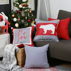 Decorative Christmas Themed Throw Pillow Cover Square 18 in. x 18 in. White and Red, Gray for Couch, Bedding (Set of 4)