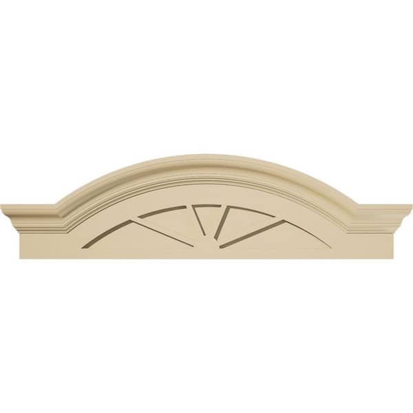 36 in. W x 10 in. H x 2-1/2 in. P Segment Arch W/Flankers 4 Spoke Signature Urethane Pediment, Primed Tan