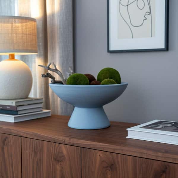 Liv & Skye Blue 11.75 in. x 6.5 in. Ceramic Bowl Pedestal Base