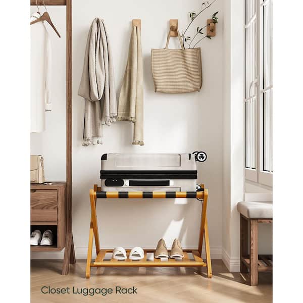 Wudkey Fully Assembled Bamboo Luggage Rack with Shoe Shelf