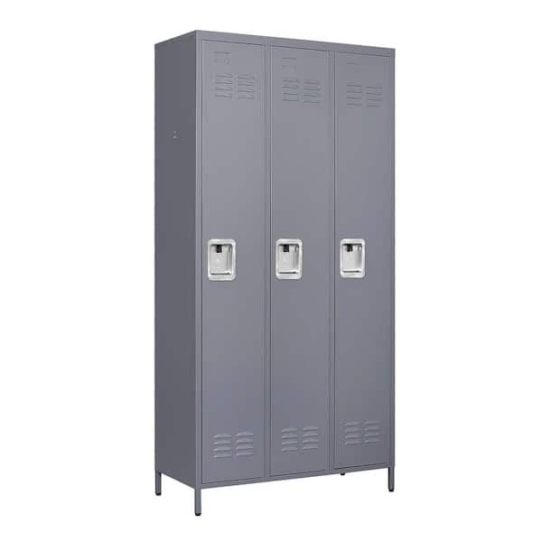 Amucolo 35.4 in. W x 72 in. H x 15.8 in. D Metal Locker Freestanding Cabinet in Gray with Lock for Home Gym Office School Garage