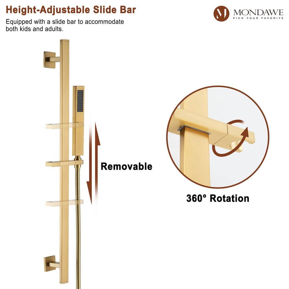 Luxurious Brushed Gold Dual Ceiling Mount Shower System