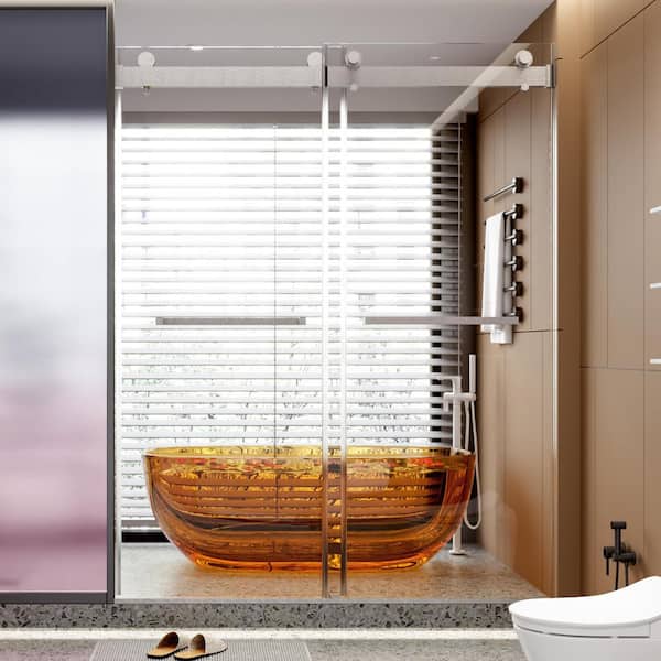 60 in. W x 76 in. H Sliding Tub Door in Nickel with Clear Glass