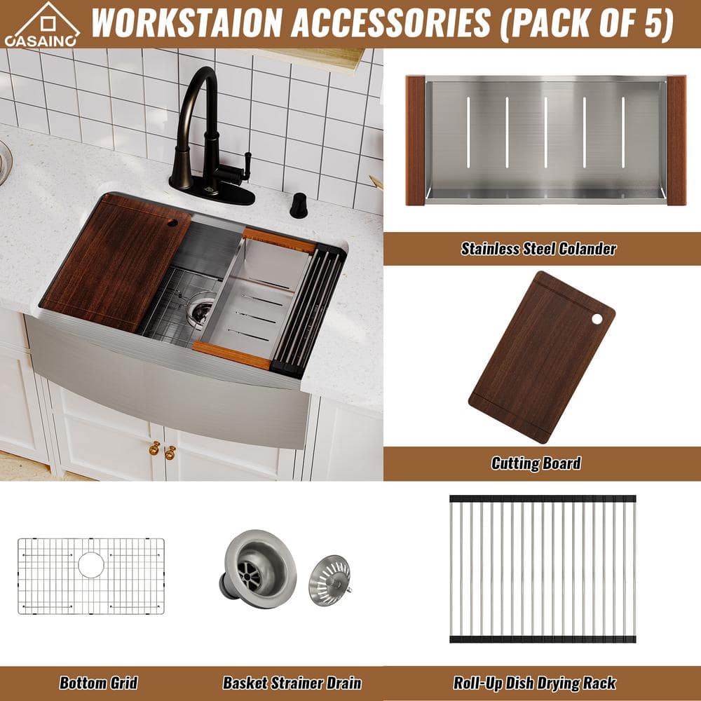 30'' Stainless Steel Farmhouse Single Bowl Kitchen Sink with Accessories