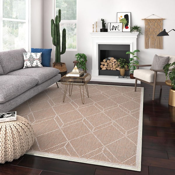 Liguria Noli Umber 8 ft. x 10 ft. Contemporary Flatweave Geometric Polypropylene Rectangle Indoor/Outdoor Area Rug