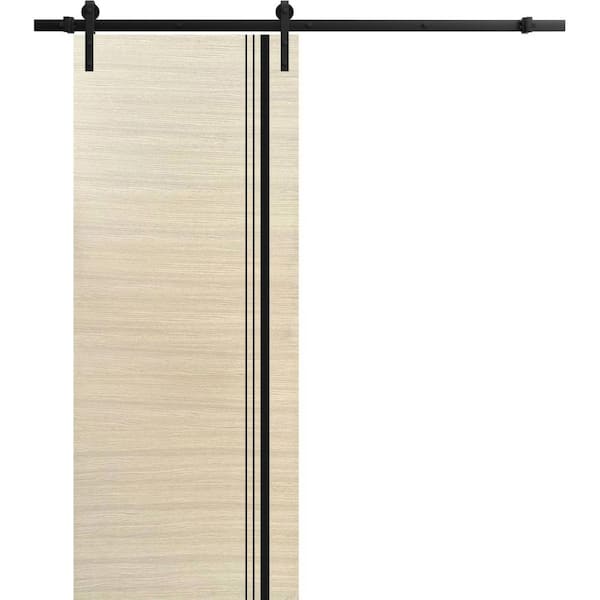 Sartodoors 24 in. x 80 in. 1 Panel Natural Veneer Solid Wood with Honeycomb Sliding Barn Door with Hardware Kit