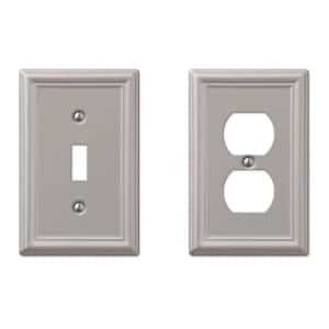 Ascher 1 Gang Toggle and 1 Gang Duplex Steel Wall Plate Combo Pack - Brushed Nickel