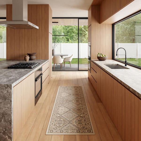 Melange Tiles Beige 2.6 ft. x 14 ft. Indoor Area Rug