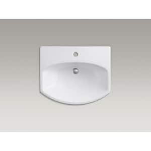 Cimarron Single Hole Vitreous China Pedestal Combo Bathroom Sink with Overflow Drain in White with Overflow Drain