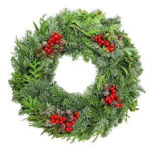 22 in. Fresh Mixed Medley Christmas Wreath with Noble Fir, Cedar, Juniper, Cones and Berries
