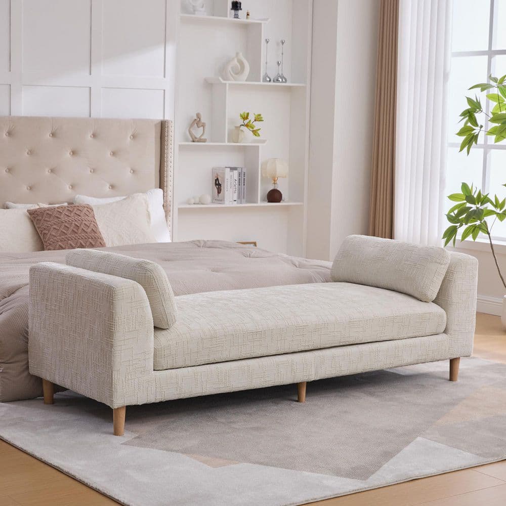 Seafuloy 83 in. Beige Chenille Upholstered Chaise Lounge with Modern ...