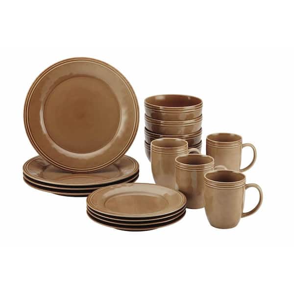Rachael Ray Cucina 16-Piece Casual Mushroom Brown Stoneware Dinnerware Set (Service for 4)