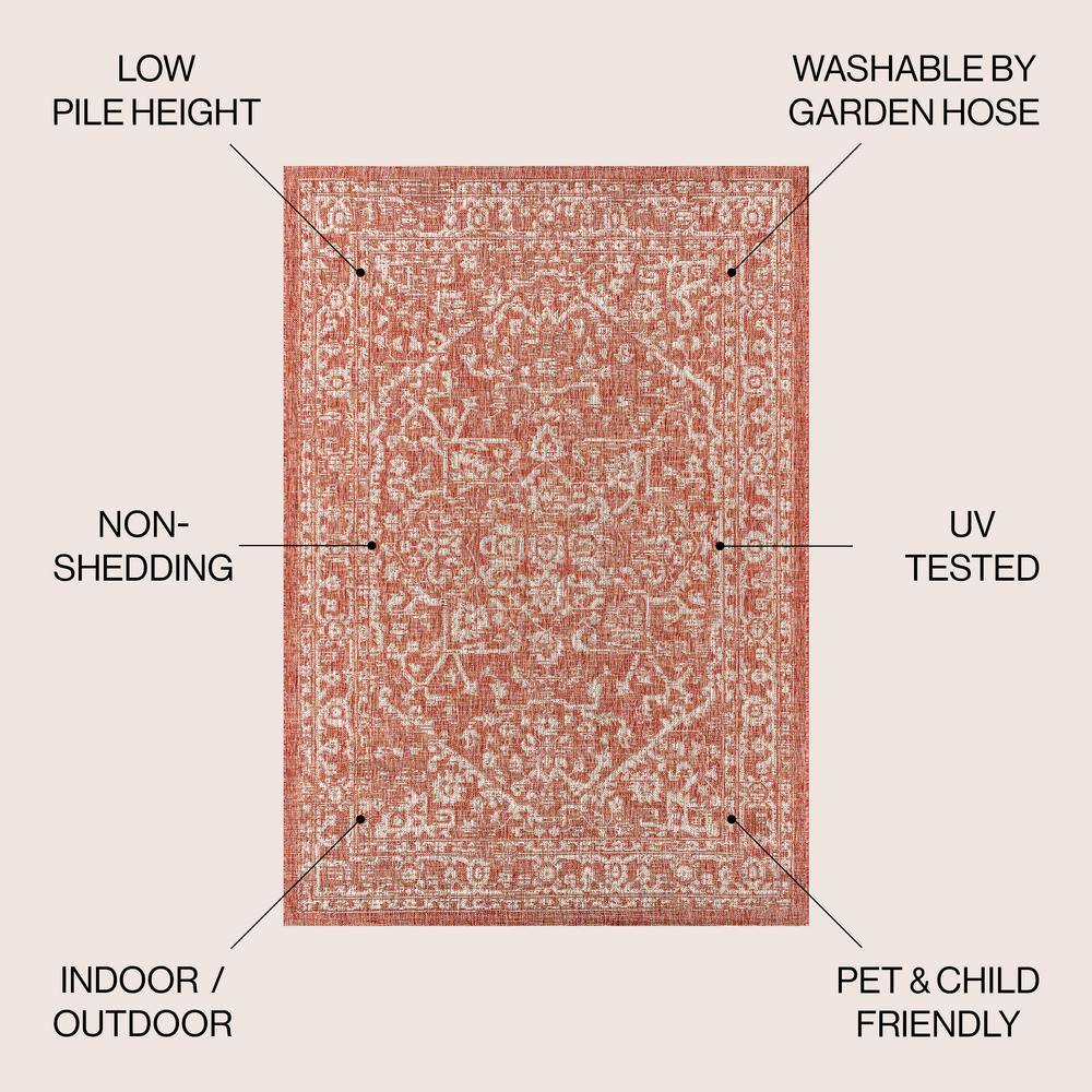 Bohemian Medallion Red and Taupe 3' x 5' Reversible Indoor/Outdoor Rug