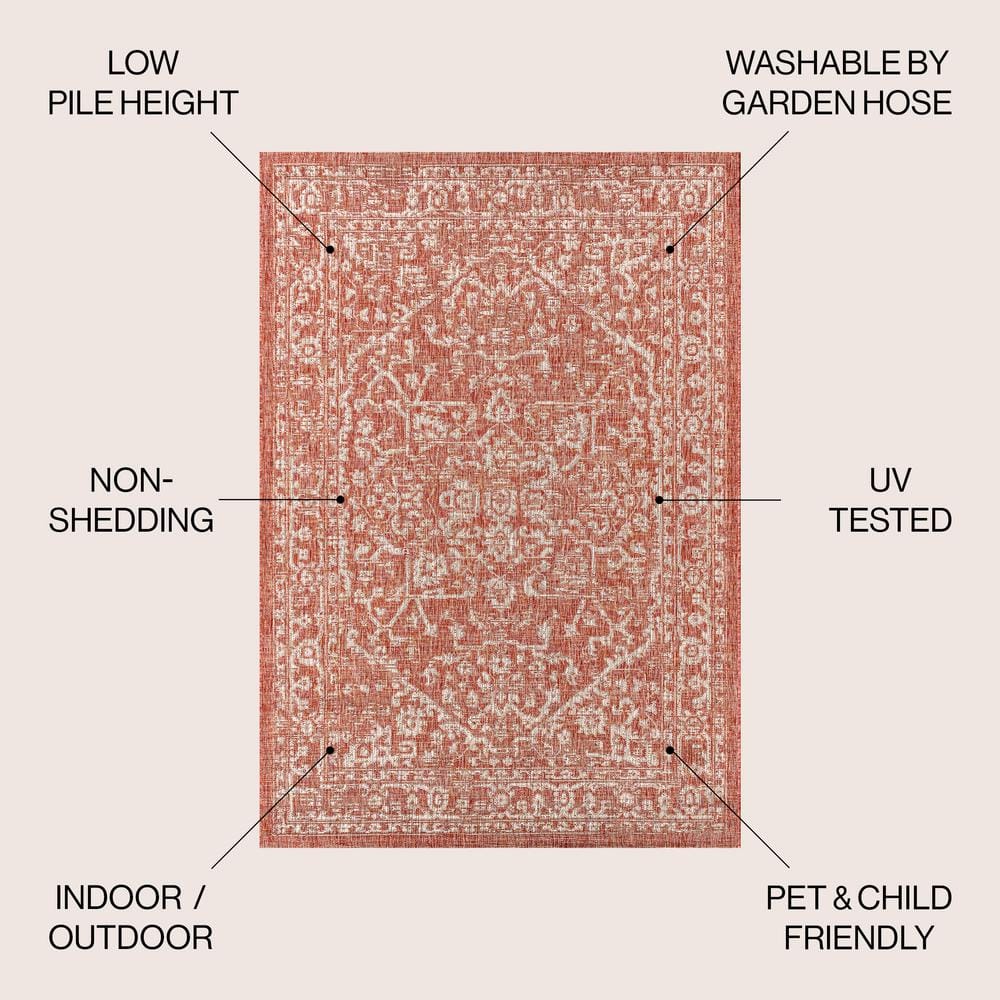 Red and Taupe Medallion Flat Woven 4' x 6' Indoor/Outdoor Rug