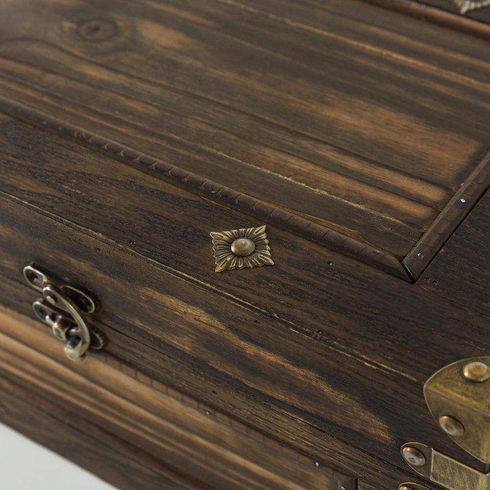 Vintage Dark Brown Wood Decorative Storage Box Set with Hinged Lids