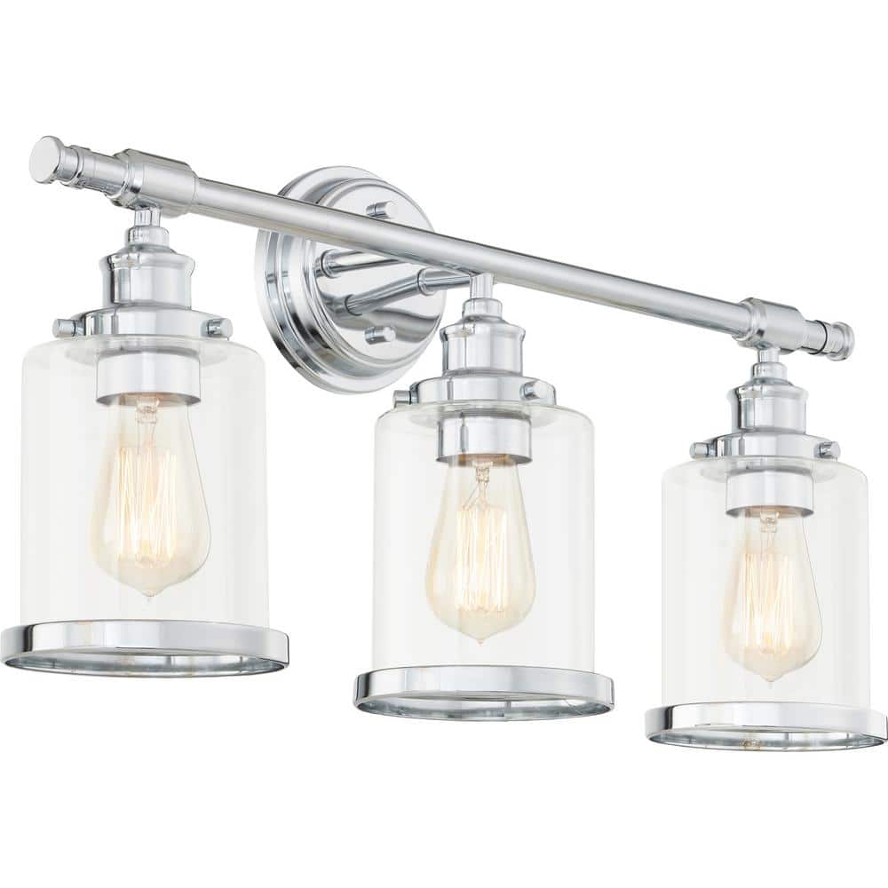 Polished Chrome 3-Light Dimmable Vanity Light with Glass Shades